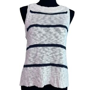Rag Poets Bryce Navy White Striped Sleeveless Sweater Tank Medium Airy Light NWT